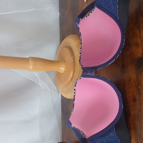 FIRM $$%" Nwt Victoria's Secret Love Pink 36 DD Blue Geometric Push-Up Bra - Picture 7 of 10